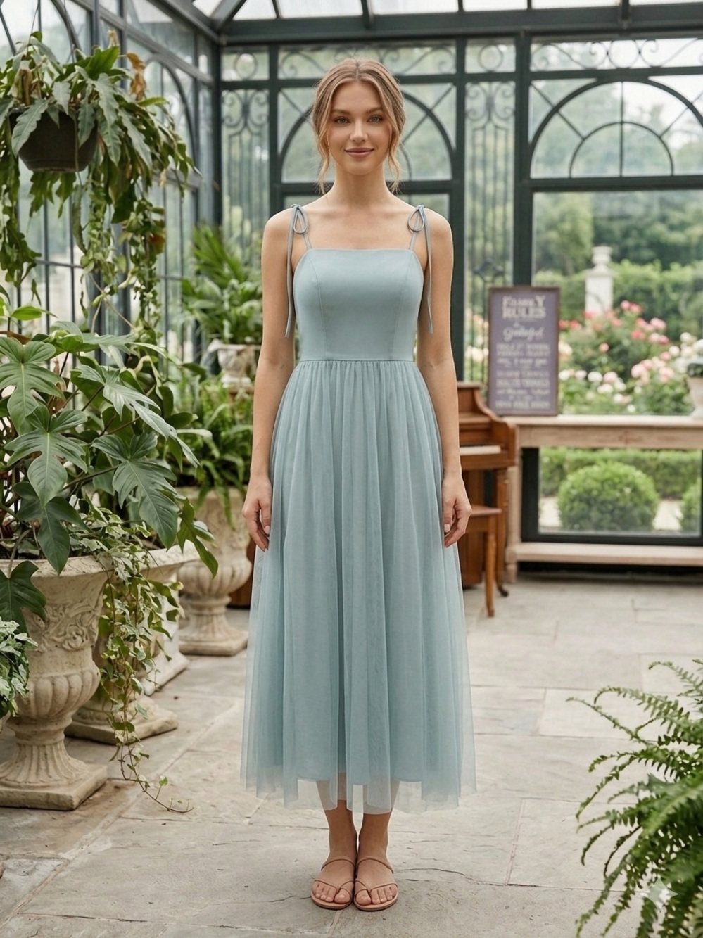 Baltic Born Sage Green Tulle Midi Dress - Size Medium NWT 129.00